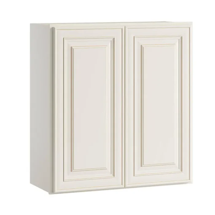 30 in. W x 12 in D x 42 in. H in. Cameo White Plywood Ready to Assemble Kitchen Wall Cabinet with Doors and Shelves