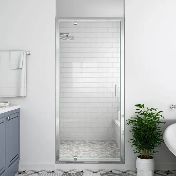 30 in. W x 72 in. H Pivot Framed Swing Shower Door in Single Panel in Chrome Finish with 1/4 in. Clear Tempered Glass