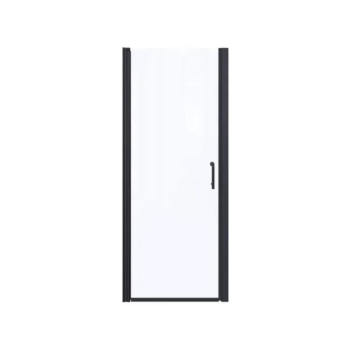 30 In. W x 72 In. H Pivot Semi-Frameless Shower Door in Matte Black with Clear Glass