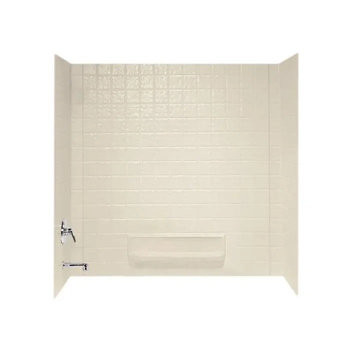 30 in. x 60 in. x 59.6 in. 3-Piece Square Tile Easy Up Adhesive Alcove Tub Surround in Bone
