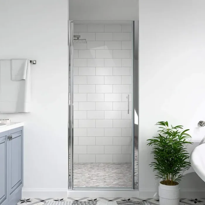 30 to 31-3/8 in. W x 72 in. H Pivot Semi-Frameless Shower Door in Chrome Finish with SGCC Certified Clear Glass