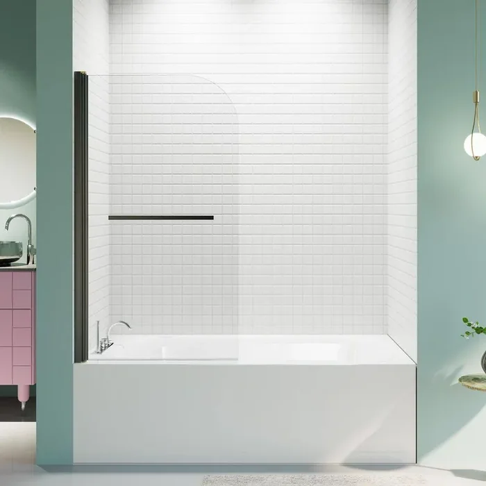 31.75 in. W x 55 in. H Pivot Tub Door in Matte Black with 1/4 in. (6mm) Thick SGCC Tempered Clear Glass