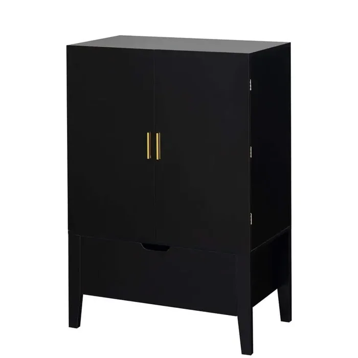 31 in. Black Wood Freestanding Wine Bar Cabinet, Sideboard Buffet Cabinet with 2 Drawers, Wine Rack and Glass Holder