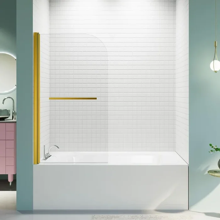 31 in. W x 55 in. H Frameless Pivot Bath Tub Doors Door in Brushed Gold with 1/4 in. Thick SGCC Tempered Clear Glass