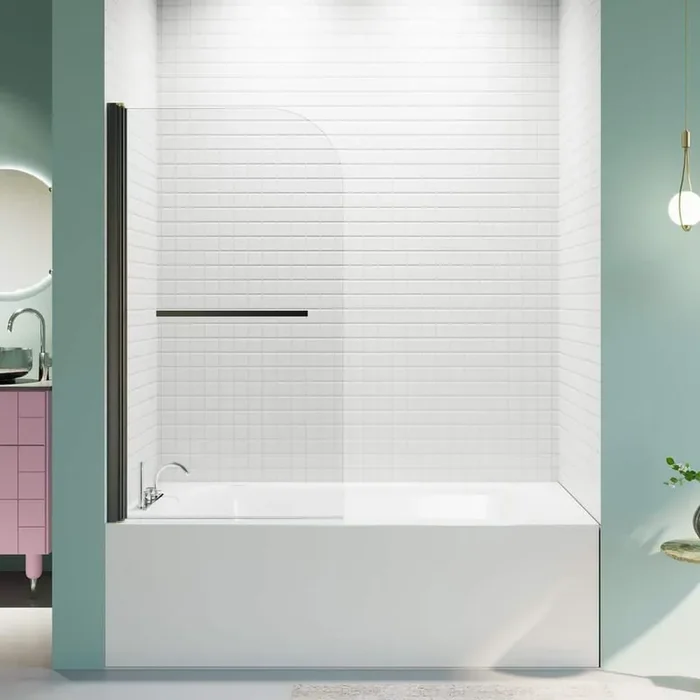 31 in. W x 55 in. H Pivot Frameless Tub Door in Matte Black with Clear Glass