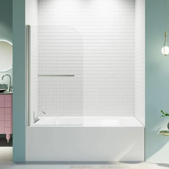 31 in. W x 55 in. H Pivot Tub Door in Chrome with Clear Glass