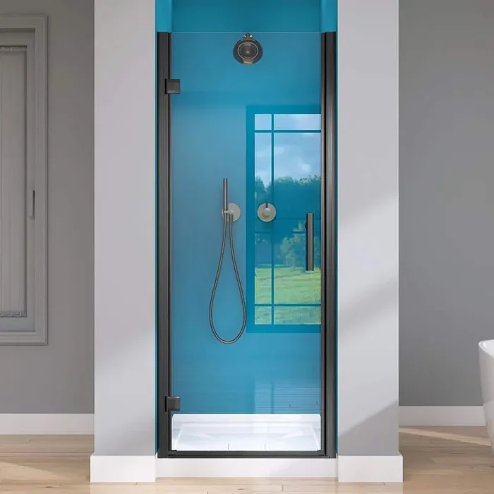 32-33.25 in. W x 72 in. H Frameless Pivot Swing Shower Door Left Hinged Panel in Matte Black with 1/4 in. Clear Glass