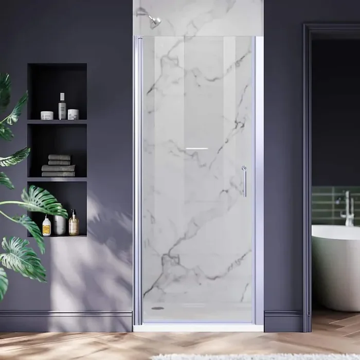 32-33 3/8 in. W x 72 in. H Pivot Semi-Frameless Shower Door in Chrome Swing Corner Shower Panel with Clear Glass, Handle
