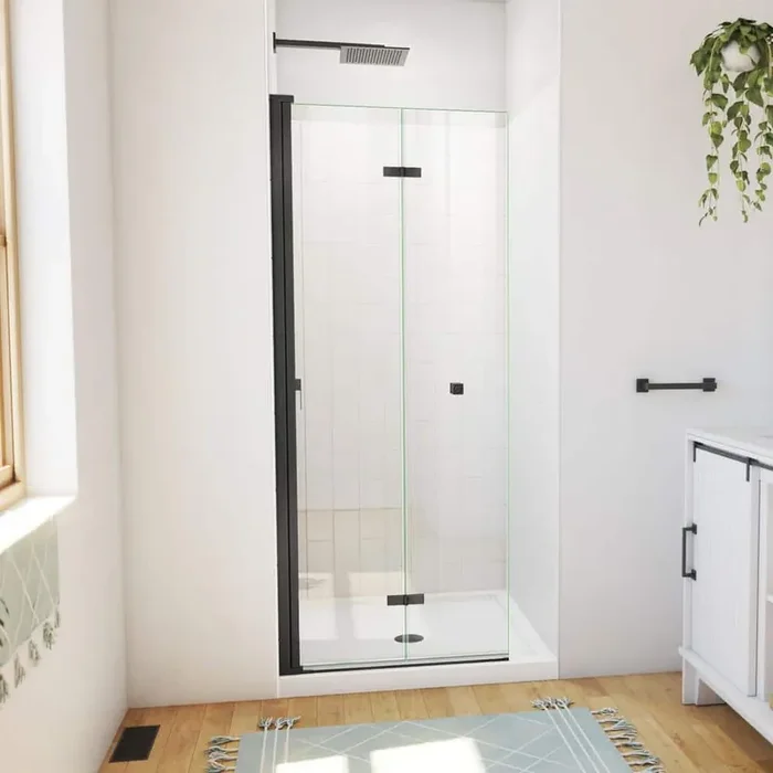 32 in. L x 32 in. W x 76 3/4 in. H Center Drain Alcove Shower Stall Kit in Matte Black