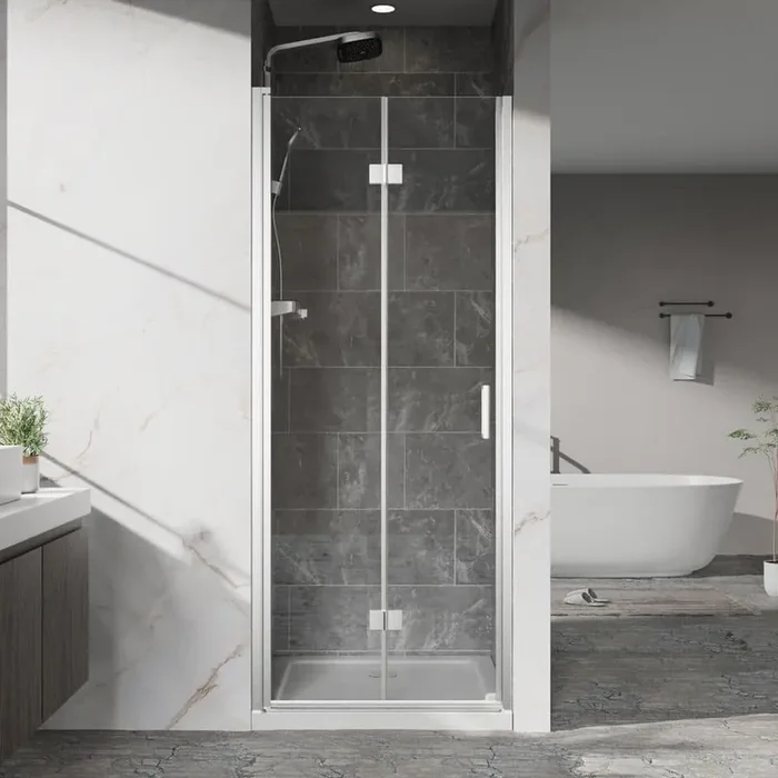 32 in. W x 72 in. H Bifold Frameless Shower Door 1/4 inch Tempered Clear Glass in Chrome, Reversible Installation