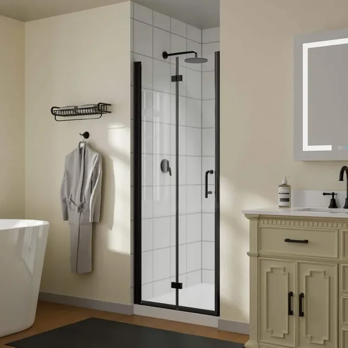 32 in. W x 72 in. H BiFold Frameless Shower Door in Matte Black with Clear Glass