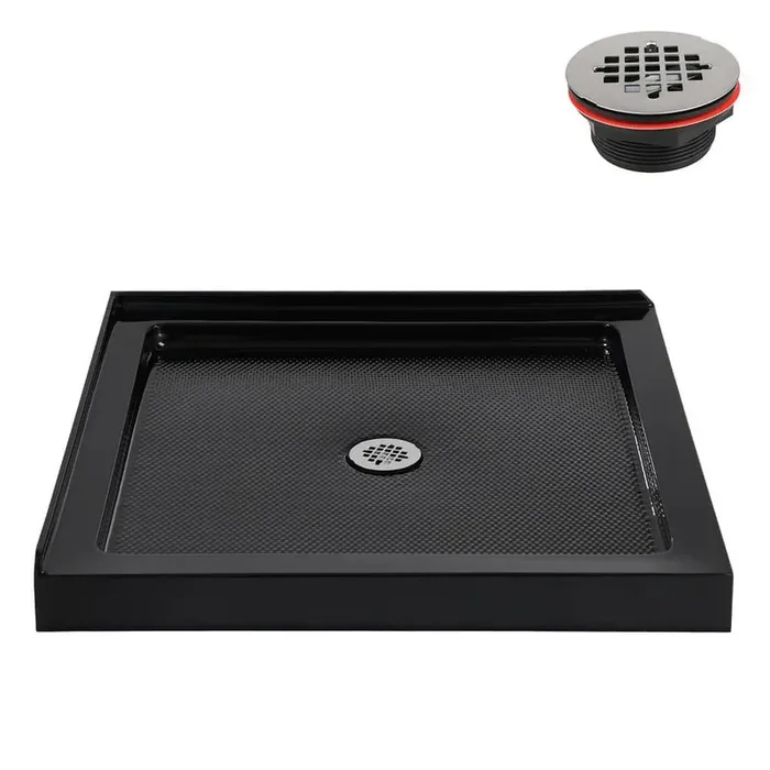 32 in. x 32 in. Corner Acrylic Shower Pan Base in Glossy Black with Center Drain Included