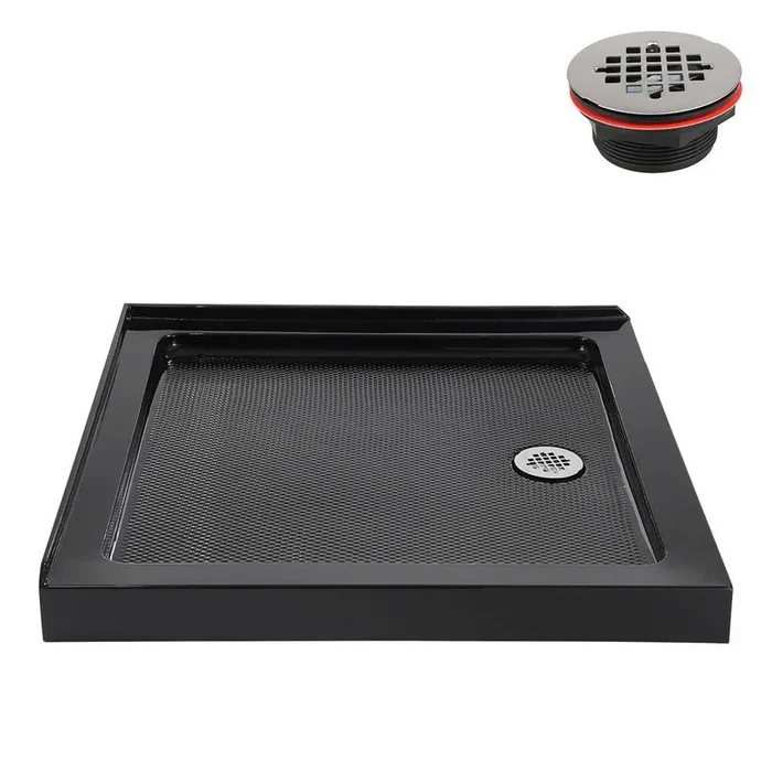 32 in. x 32 in. Corner Acrylic Shower Pan Base in Glossy Black with Right Drain Included