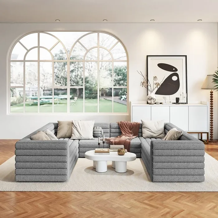 3200mm U-Shaped Modern Grey Boucle Modular Sectional Sofa for 8 Seaters