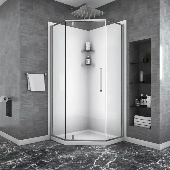 34.13 in. W x 72 in. H Neo Angle Pivot Semi Frameless Corner Shower Enclosure in Brushed Nickel Finish with Clear Glass