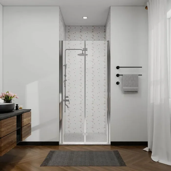 34-35 3/8 in. W x 72 in. H Bi-Fold Semi-Frameless Shower Door in Chrome Finish with 1/4 in. Tempered Clear Glass