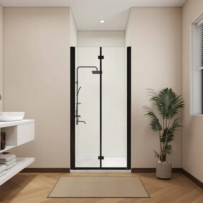 34-35 3/8 in. W x 72 in. H Bi-Fold Semi-Frameless Shower Door in Matte Black Finish with 1/4 in. Tempered Clear Glass