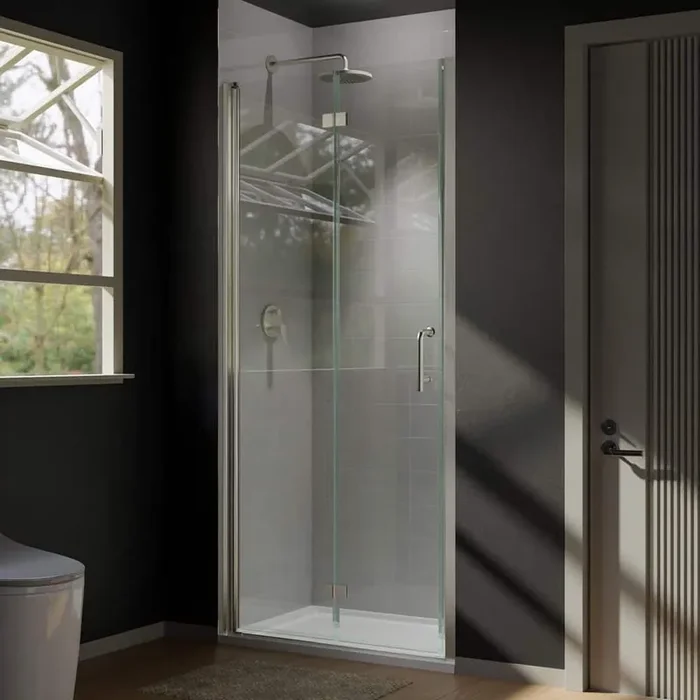 34 in. W x 72 in. H Bifold Semi-Frameless Shower Door in Brushed Nickel Finish with Clear Glass