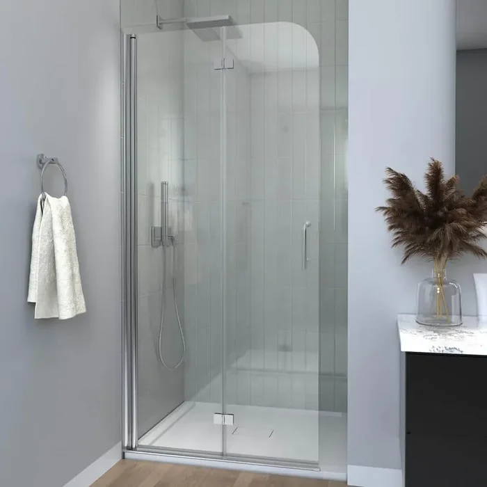 34 in. W x 72 in. H Sliding Bi-Fold Frameless Shower Door in Chrome Finish Hinged 6 mm Glass Door Panel