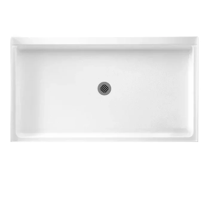 34 in. x 60 in. Solid Surface Single Threshold Center Drain Shower Pan in White