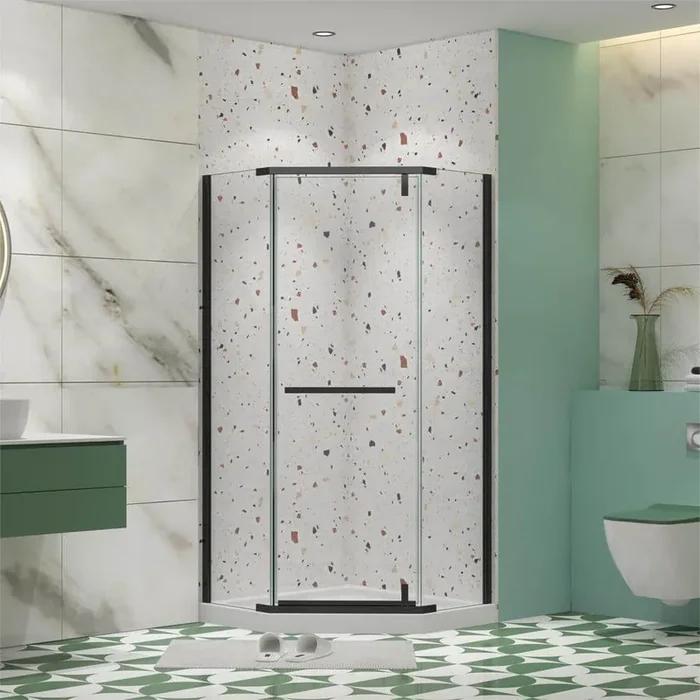 35.56 in. W x 72 in. H Neo Angle Pivot Frameless Corner Shower Enclosure in Matte Black (Base Not included)