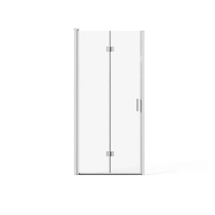 35 in. W x 72 in. H Bifold Semi-Frameless Shower Door in Silver Finish with Clear Glass with White Acrylic Shower Base