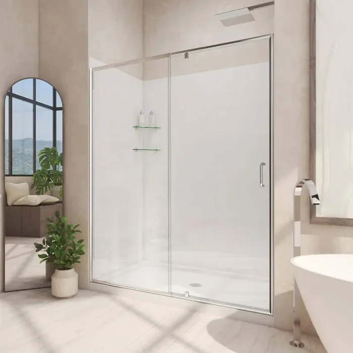 36 in. D x 48 in. W x 78 3/4 in. H PivotSemi-Frameless Shower Door Base and White Wall Kit in Chrome