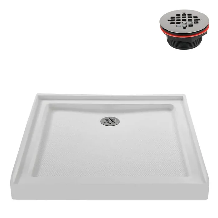 36 in. L x 36 in. W Alcove Acrylic Shower Pan Base in Glossy White with Center Drain, Drain Included