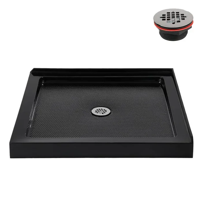 36 in. L x 36 in. W Corner Acrylic Shower Pan Base in Glossy Black with Center Drain, Drain Included