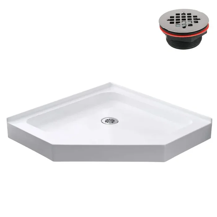 36 in. L x 36 in. W Corner Acrylic Shower Pan Base in Glossy White with Corner Drain, Drain Included