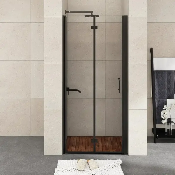 36 in. W x 72 in. H Bifold Semi-Frameless Shower Door in Black Finish with Clear Glass