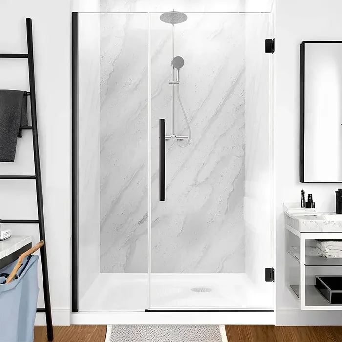 36 in. W x 72 in. H Frameless Pivot Shower Door in Matte Black with Clear Glass