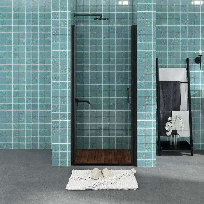 36 in. W x 72 in. H Pivot Semi-Frameless Shower Door in Black Finish with Clear Glass