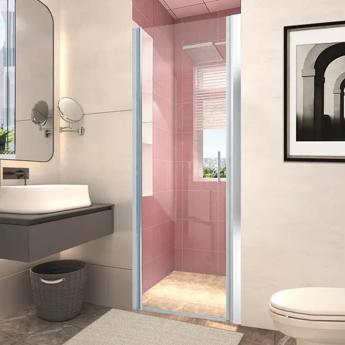 36 in. W x 72 in. H Pivot Semi Frameless Shower Door with 1/4 in. Clear Tempered Glass