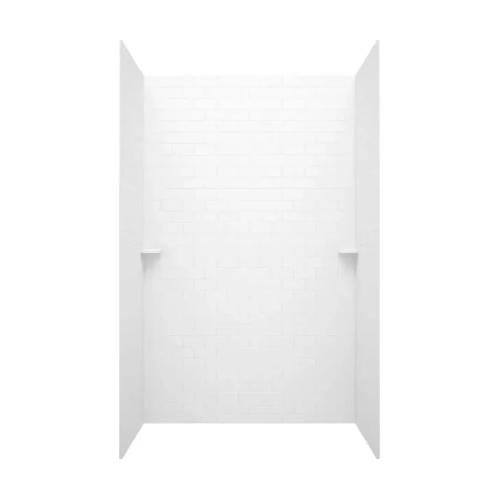36 in. x 62 in. x 96 in. 3-piece Solid Surface Subway Tile Easy Up Adhesive Alcove Shower Surround in White