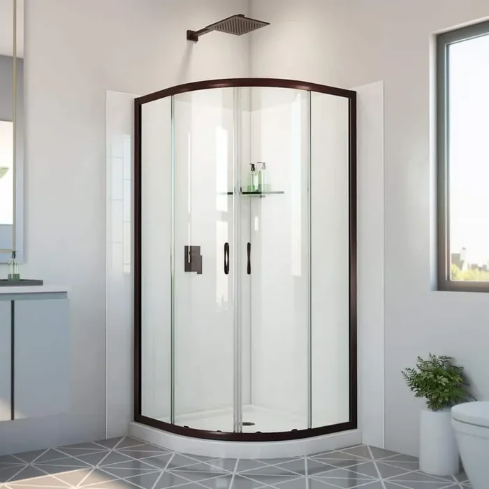 38 in. D x 38 in. W x 78-3/4 in. H Sliding Semi Frameless Corner Shower Kit Base and White Wall in Oil Rubbed Bronze
