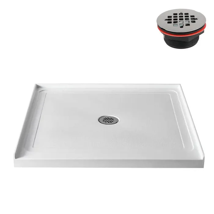 38 in. L x 38 in. W Alcove Acrylic Shower Pan Base in Glossy White with Center Drain, Drain Included