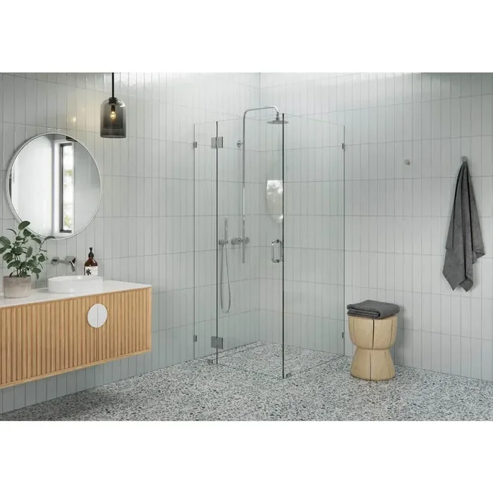 38 in. W x 33 in. D x 78 in. H Pivot Frameless Corner Shower Enclosure in Polished Chrome Finish with Clear Glass