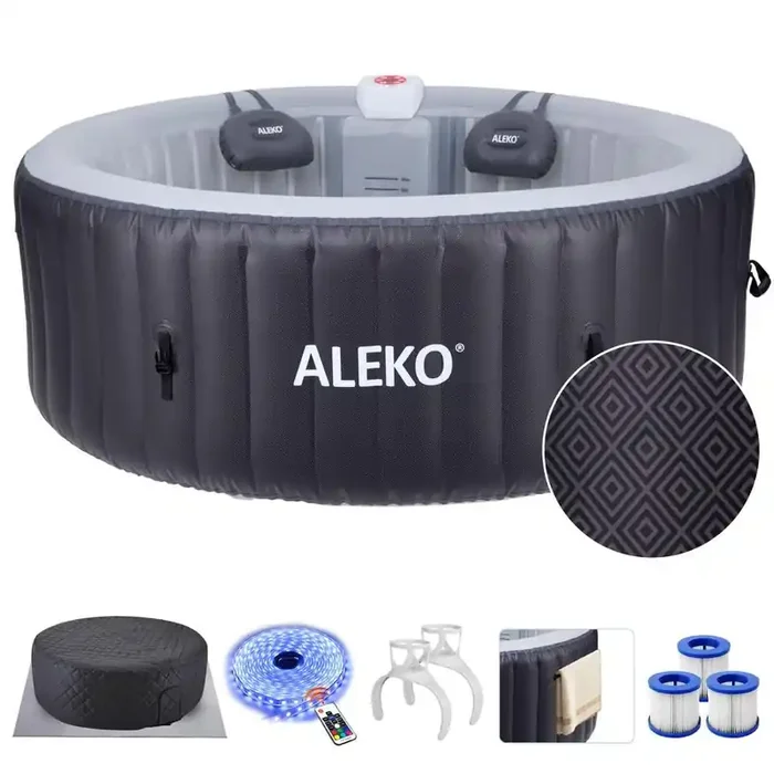 4-Person 120-Jet Diamond Inflatable Jetted Round Hot Tub with Energy Efficient Cover Black Diamond 211 Gal.