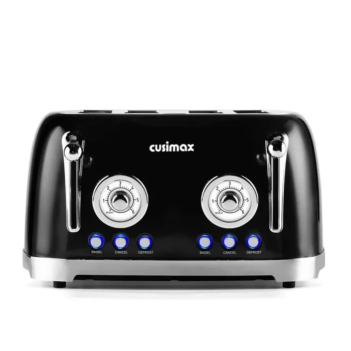 4-Slice Black Wide Slot Toaster with 6 Toast Settings and 4 Functions, Dual Independent Control Panels