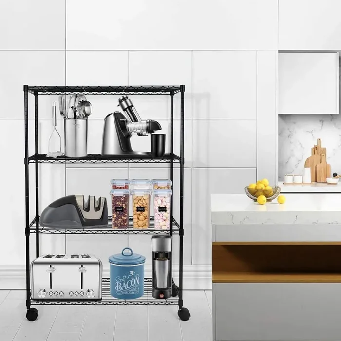 4-Tier Heavy Duty Storage Shelving Unit Black, Kitchen Shelves, 36 L x 14 W x 56 H in. 1-Pack