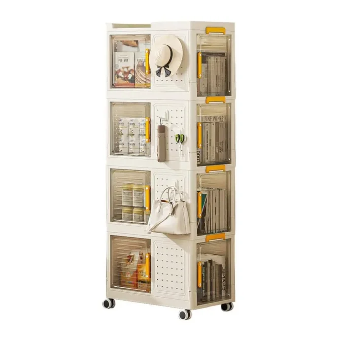 4-Tier Rolling Storage bookcase with Wheels, Large Capacity Storage bins for Kitchen