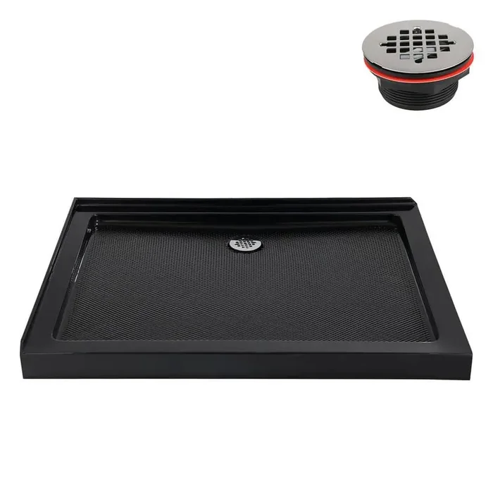 42 in. x 34 in. Corner Acrylic Shower Pan Base in Glossy Black with Right Drain Included