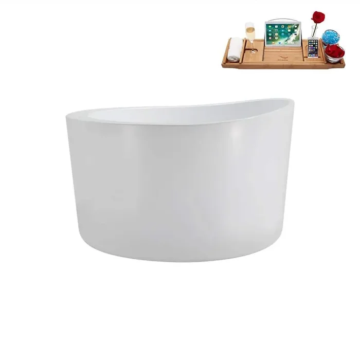 43 in. Acrylic Flatbottom Non-Whirlpool Bathtub in Glossy White with Glossy White Drain and Tray