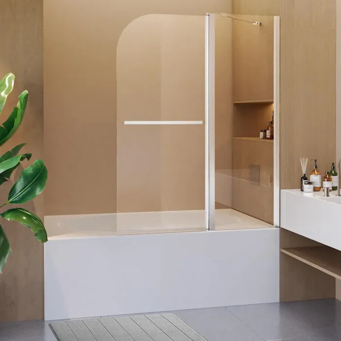 43 in. W x 58 in. H Pivot Tub Door in Chrome with Clear Glass, Frameless Folding Shower Doors