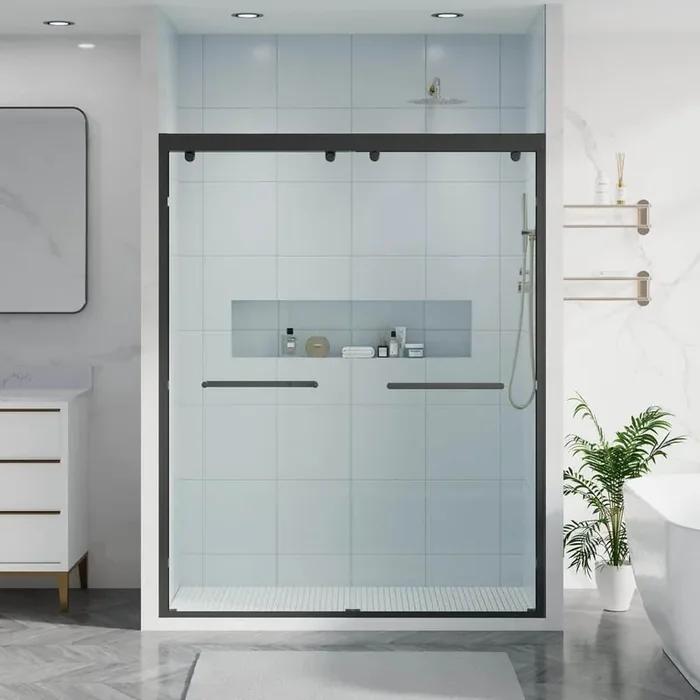 44-48 in. W x 75 in. H Double Sliding Framed Shower Door in Matte Black w/5/16 in. (8mm) Thick SGCC Tempered Clear Glass