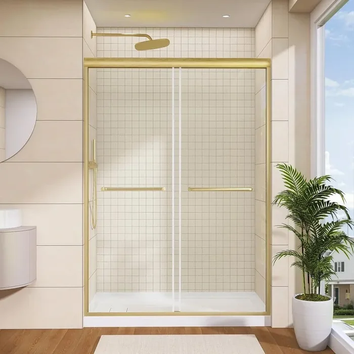44-48 in. W x 75 in. H Sliding Semi-Frameless Shower Door in Brushed Gold Bypass Glass Door with 5/16 in. Clear Glass
