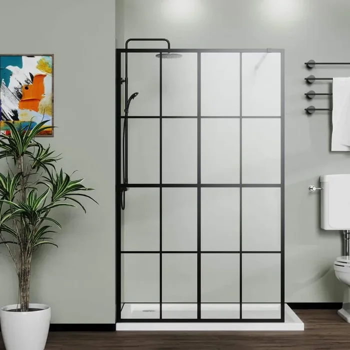 46 in. W X 72 in. H Framed Black Grid Walk-in Shower Door for Wetroom in Black