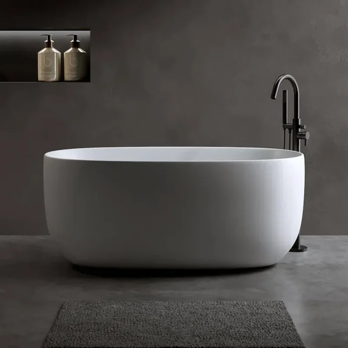47 in. x 25.6 in. Resin Stone Soaking Bathtub in Matte White Solid Surface Modern Tub with Overflow and Pop-up Drain