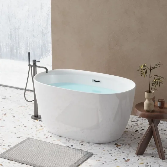 47 in. x 27.6 in. Acrylic Soaking Oval Freestanding Bathtub with Chrome Drain in White